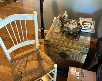 Accent chair and wicker storage cube