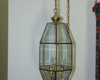 Vintage Brass and Glass Hanging Lamp