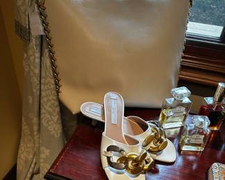 Stella McCarthy handbag and slides