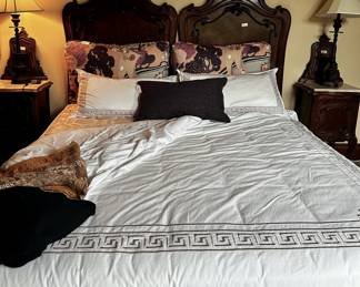 This is a whole French antique bedroom suite. Headboards footboards, dresser. commodes with triple armoire