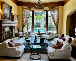 Upholstery sold but coffee table and rug with accessories available