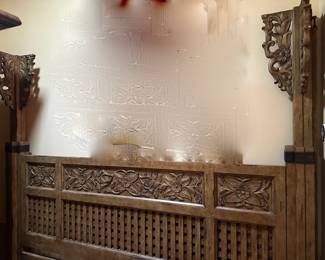 Marge Carson King carved wood head and foot board  Beautiful piece!