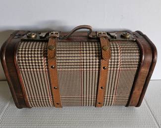 Fun Small Decorative Wood Storage Box / Tweed Look Suitcase for Storage or Trendy Decoration 16" x 10" x 7" thick