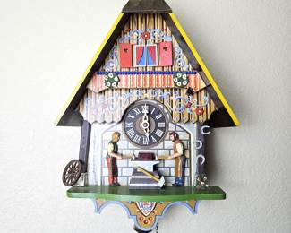 Vintage German E. Schmeckenbecher Black Forest Cuckoo Clock with Men Hammering 