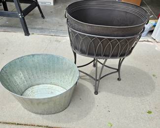 Party Time! Lot of Two Tin Patio Beer Coolers - One on Stationary Stand - Both 22" x 17"