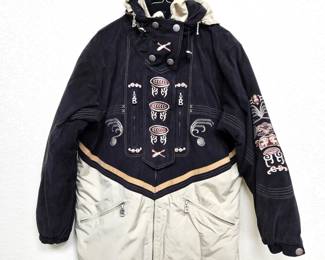  Women's BOGNER Ski Coat in Black & Beige - Size 10 - W/ Detachable Hood 