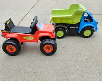 Set of Two Toddler Play Trucks - One Ride-able The Other a Dump Truck For Play.