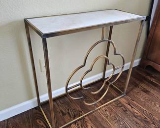 Antique Brass Look Hall Table with White Marble Top - Contemporary Design 28.5"W x 12"D x 28"T