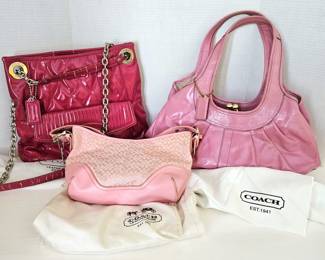  Set of Three Vintage COACH Brand Pink Handbags Purses Assorted Styles  - All W/ Original Dust Bag
