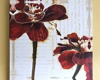 Wall Art Stretched Canvas over Block Frame - Red Flowers on White Background 30" x 30"