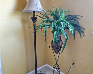  Floor Lamp (5ft tall) Plus Cute Basket on Plant Stand with Faux Fern - Total height 50" 