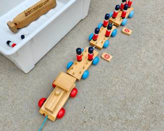 Wooden "Addition & Subtraction" Train Teaches Early Math - Includes Wooden Train Whistle