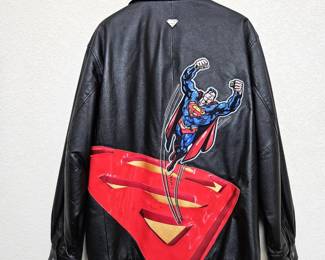Fun Black Leather Men's Jacket From Warner Brothers - Superman Coat! Size XL 