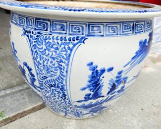 Beautiful LARGE Ceramic Blue & White Planter 18"W x 13"T