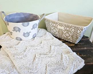 Cozy Soft Plush Throw Blanket Plus Two Whimsical Storage Baskets 