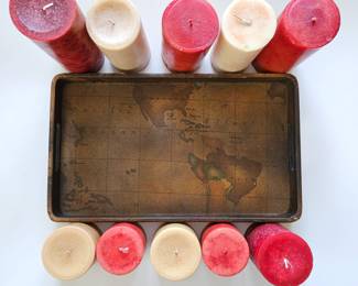 Serving Tray with Map Theme Plus 10 Pillar Candles