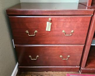  Office Cherry Wood Tone Filing Cabinet w/ Two Deep Drawers & Key to Lock 