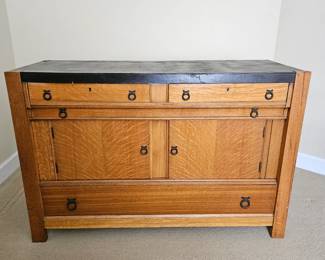  Antique Tiger Oak Arts & Crafts Mission Style Sideboard/Buffet by Rockford Chair & Furniture Co. Early 1900s