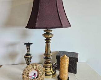 Assorted Gold & Black Tone Decorative Items - Vintage 60's Brass Lamp and More!