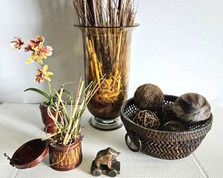 Lot of Bamboo & Rattan Decor Items