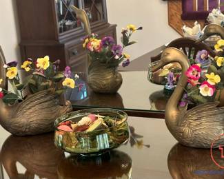 Brass Geese Plant Holders