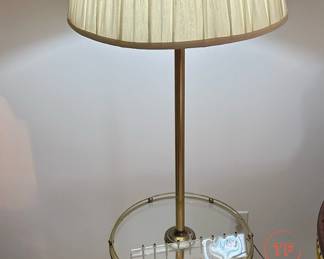 Vintage Brass Floor Lamp with Round Glass Table
