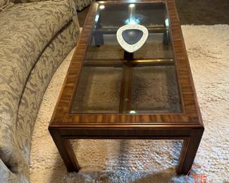 Vintage Glass Topped Coffee Table with Inlaid Brass