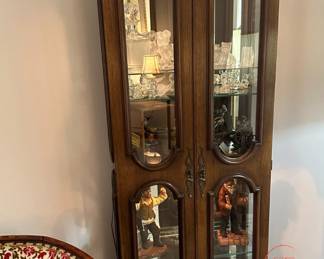 Vintage Tall Lighted Curio Cabinet