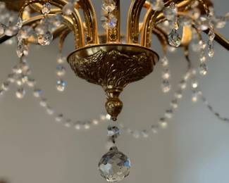 Vintage Hollywood Regency Brass and Crystal Chandelier