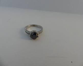 Stunning GLA Appraised 14k White Gold 2.12 Carat Round Faceted Black Diamond - Size 6½