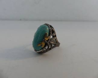Vintage Navajo Sterling & Turquoise Cabuchon Ring - Size 9 - TW 9.1g