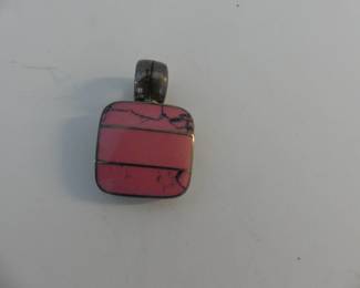 Vintage Made in Mexico Pink Turquoise Pendant in Sterling Setting