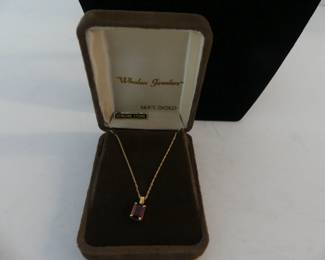 Vintage Whalen Jewelers 14k Gold & Genuine Garnet Pendant on Fine 14k Gold 15" Spring Ring Clasp Chain - TW 1.4g