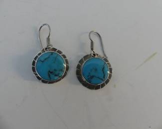 Vintage Stamped Native American Hand Made Turquoise Dangle Earrings