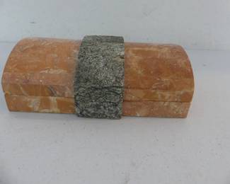 Vintage Tessellated Stone Dome Top Trinket Box - 8" x 5¾" x 2½"