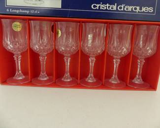 Vintage Cristal D'Arques 24% Lead Crystal "Longchamp" Set of 6 Sherry Glasses - In Original Box