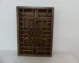 Antique 19th Century (Or Earlier) Chinese Wooden Window Screen Hinged to Display Case - 22" x 30" x 5"