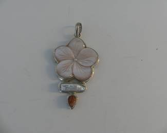 Vintage Kathy's Collection Sterling/Mother-of-Pearl Hibiscus Pendant