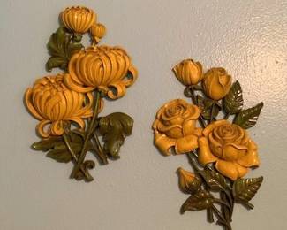 Syroco Flower Wall Hanging Roses A-4460 and Chrysanthemum B-4460 - ca. 1962