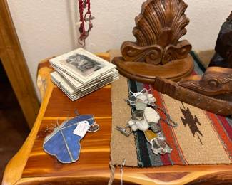 Slag glass butterfly and stone bird