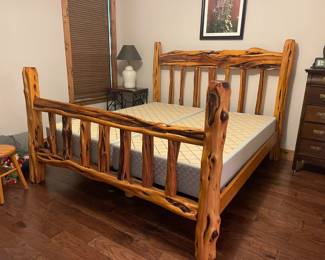 Hand made King pine four poster bed with box springs