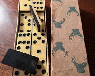 Vintage Elk Brand Dominoes. Black and white bones.