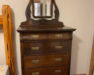 Antique oak tall boy with mirror