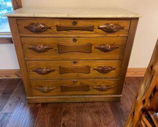 Antique pine chest of drawers with marble top