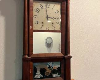 Clock #3 was made by Phillip L. Smith out of Marcellus, NY. This is a Triple Decker Eight Day Clock.  There is a note with this one stating it is signed and dated on the back of the dial. The date is November 28, 1855.