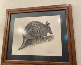Pen and Ink of an Armadillo, signed by the artist Therlee Gipson limited edition 270/950