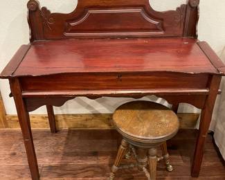 Eastlake writing desk, needs repair to the back right leg! Victorian piano stool with ball and claw feet