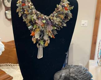 Beautiful designer hand made crystal necklace set in sterling back
