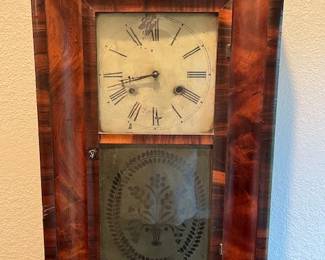 Clock #5 is a Mahogany case Thirty Hour Clock made by Jerome & Co. in New Haven, Conn. This one dates back to the late 1860s.