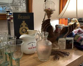 Hand blown glasses, vintage water jugs and decanters